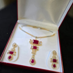 Elanor - Gold Ruby Pendant Set with Earrings