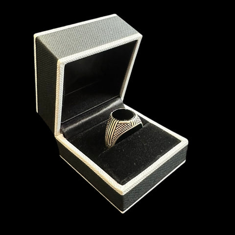 925 Silver Turkish Mens Ring With Black Onyx Stone (Size: V)