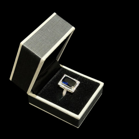 925 Silver Womens Ring with lab made Blue Sapphire (Size: M)