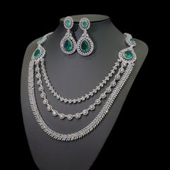 Green Topaz Necklace Set - White Gold Plated with Cubic Zirconia