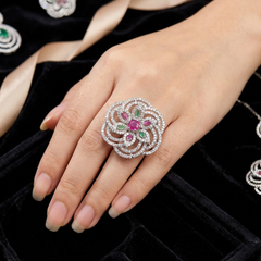 Thea - Emerald & Rubies Size adjustable Ring