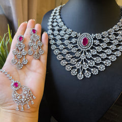 Julia - Bespoke Ruby Statement Necklace Set with Earrings & Tika