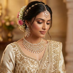 Ember - Dazzling Gold & Silver Cubic Zirconia Necklace Set with Earrings and Tikkan