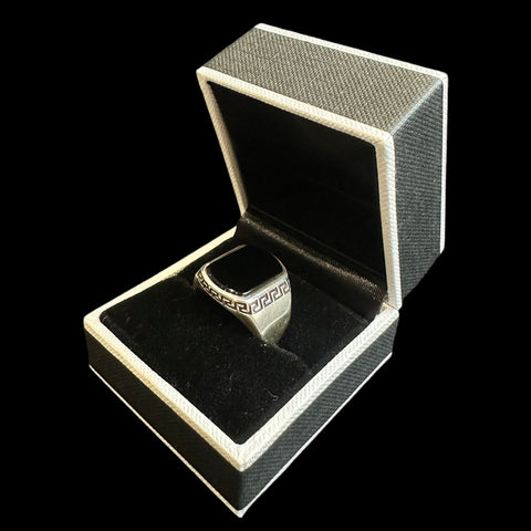 925 Silver Turkish Mens Ring With Black Onyx Gemstone (Size: P)