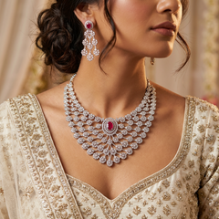 Julia - Bespoke Ruby Statement Necklace Set with Earrings & Tika