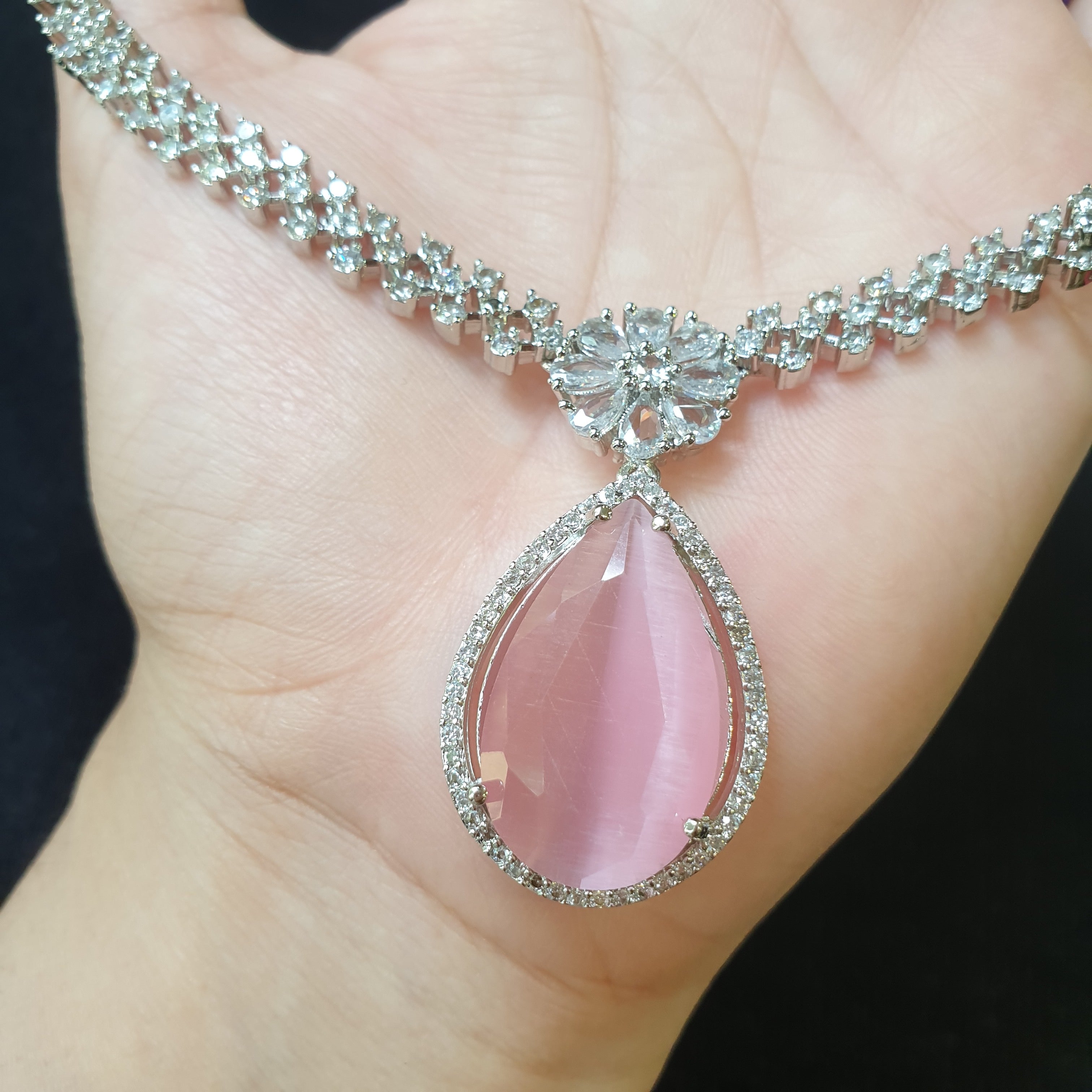 Pink Quartz Necklace Set with Tikka