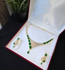 Lexi - Gold Emerald Necklace Set with Earrings