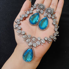 Blue Topaz Necklace Set - Black Polish Oxidised