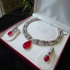 Inaya - Exquisite Rubies Statement Necklace Set with Earrings