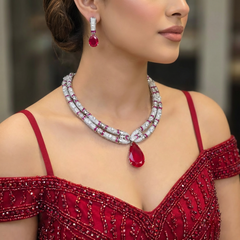 Inaya - Exquisite Rubies Statement Necklace Set with Earrings