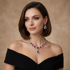 Zoyi - Ruby Red Necklace Set with Earrings
