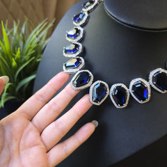 Bella - Statement Sapphire Blue Necklace Set with Earrings and Ring
