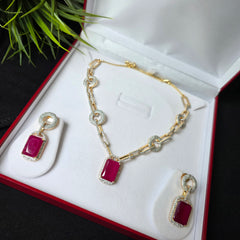 Fiona - Bespoke Ruby Gold Necklace Set with Earrings
