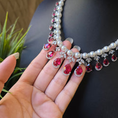 Aria - Timeless Pearls & Sapphires Blue Necklace Set With Earrings