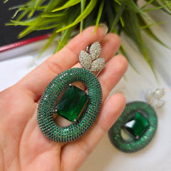 Bella - Bespoke Emerald Green & White Cubic Zirconia Dangle Earrings
