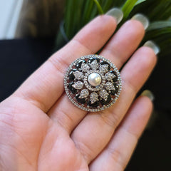 Black Onyx Silver Size adjustable Ring