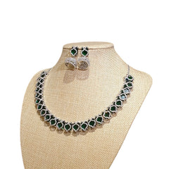 Lab-Grown Emerald Necklace Set – White Gold Plated with Cubic Zirconia