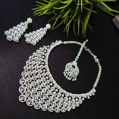 Jena - Dazzling Silver White Cubic Zirconia Necklace Set with Earrings and Tika