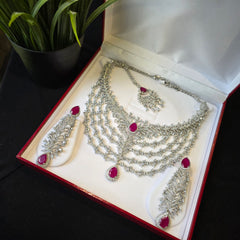 Linda - Bespoke Ruby Statement Necklace Set with Earrings & Tika