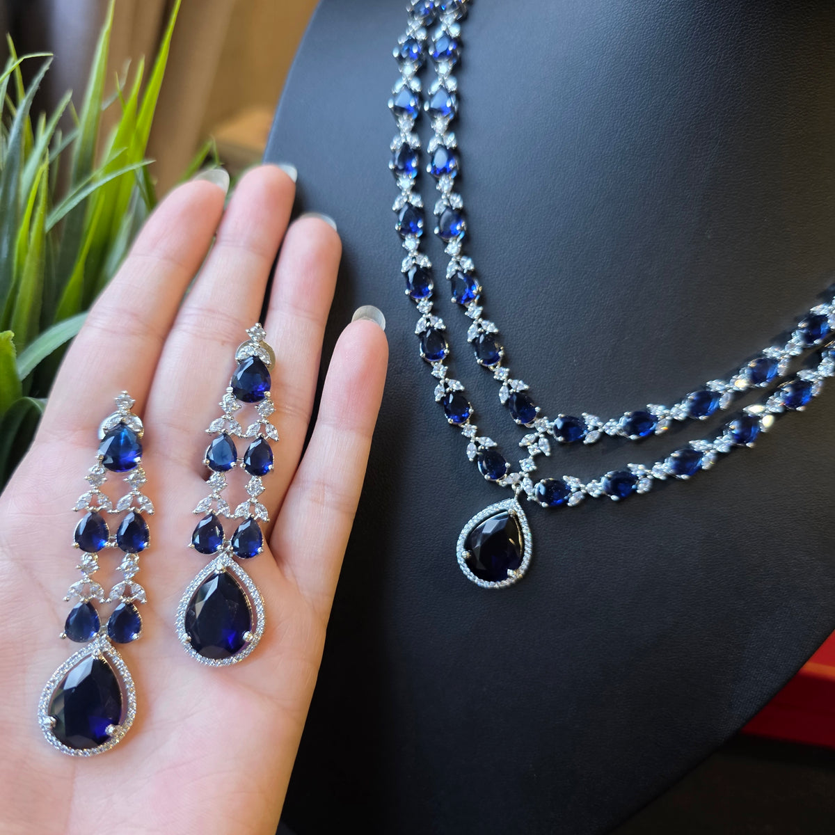 Amelia - Sapphire Blue Necklace Set with Earrings