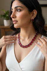 Evie - Red Rubies Necklace Set with Earrings