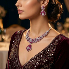 Ada - Bold Rubies Hot Pink Statement Necklace Set with Earrings