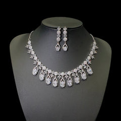 Clear Cubic Zirconia Necklace Set - White Gold Plated