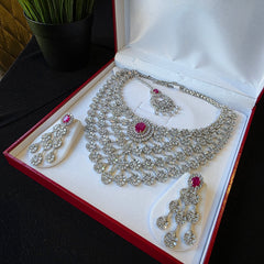 Julia - Bespoke Ruby Statement Necklace Set with Earrings & Tika