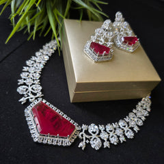 Lezzy - Ruby Doublet Statement Necklace Set with Earrings