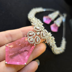 Ava - Pink Doublet Stone Necklace Set
