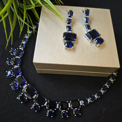 Beli - Sapphire Blue Silver Necklace Set with Earrings