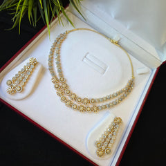 Kisha - Dazzling Gold Cubic Zirconia Double Layered Necklace Set with Earrings