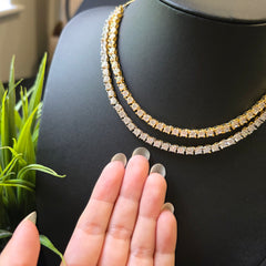 Krona - Dazzling Gold Cubic Zirconia Double Layered Necklace Set With Earrings