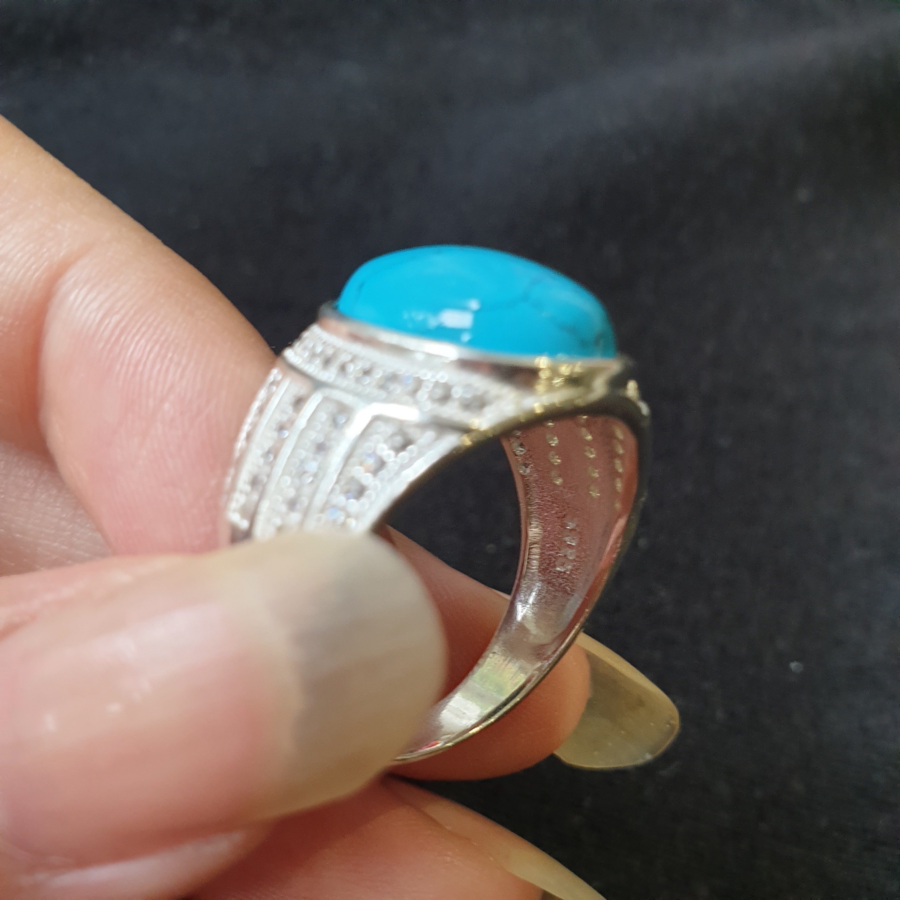 925 Silver Turkish Mens Ring With Turquoise Gemstone (Size: V)