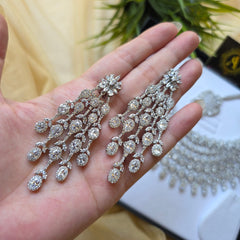 Ember - Statement Silver White Cubic Zirconia Necklace Set With Earrings