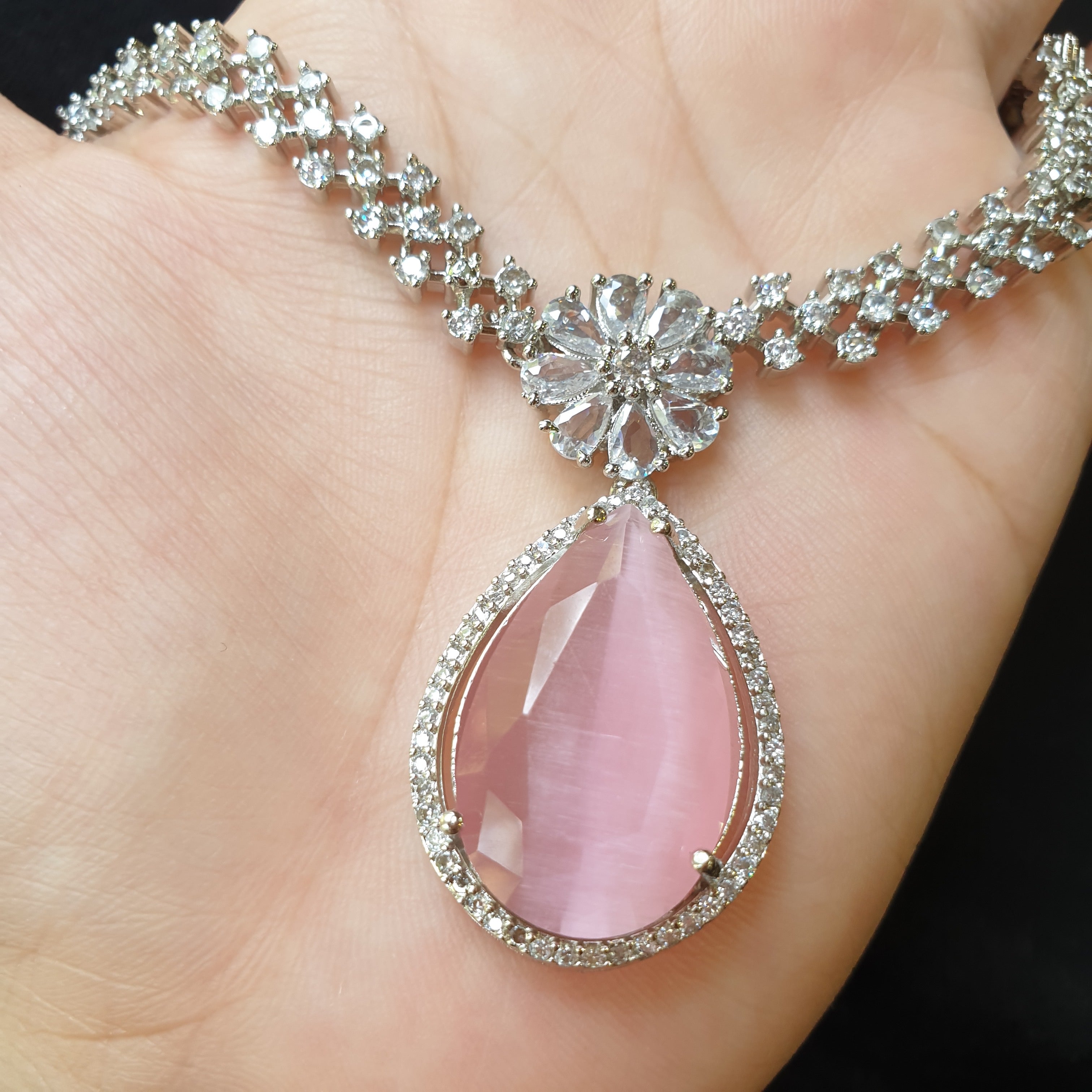 Pink Quartz Necklace Set with Tikka