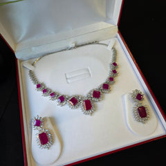 Anna - Deep Rubies Pink Necklace Set with Earrings