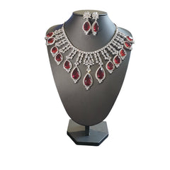 Stunning Garnet Red Statement Necklace Set with Tikka
