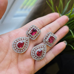 Zoyi - Ruby Red Necklace Set with Earrings