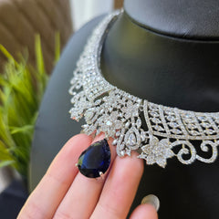 Siniha - Bespoke Blue Sapphire Necklace Set With Earrings