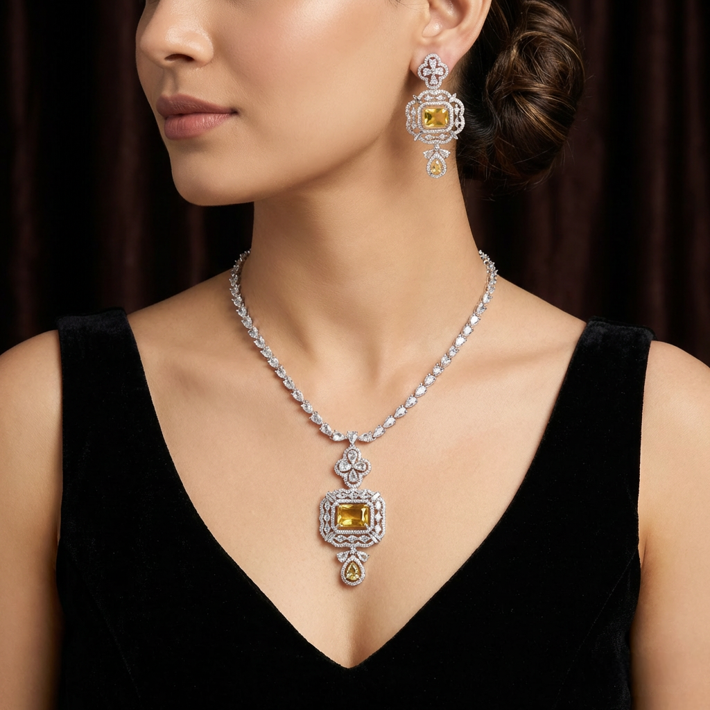 Yellow Citrine Necklace Set