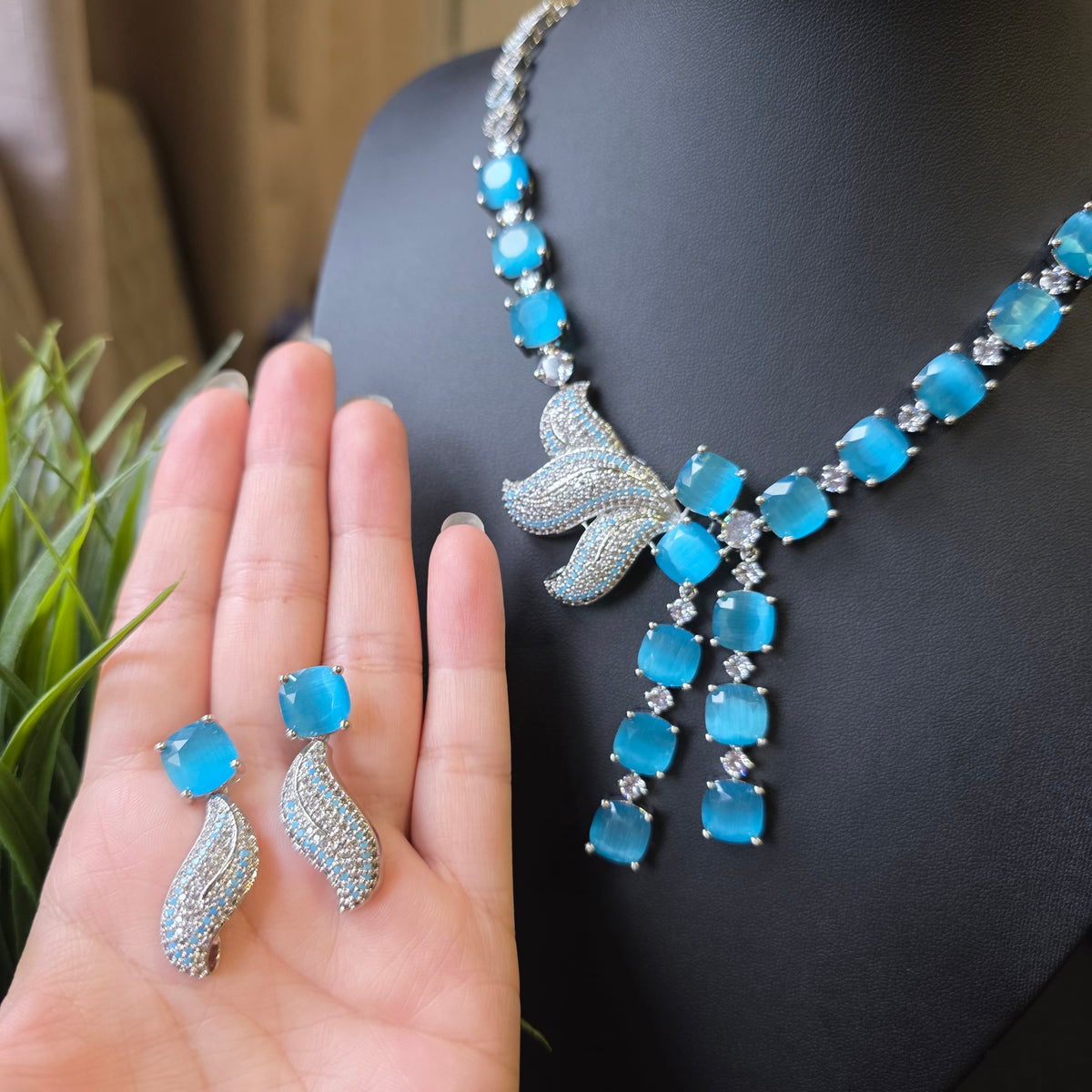 Millie - Aquamarines Blue Necklace Set with Earrings
