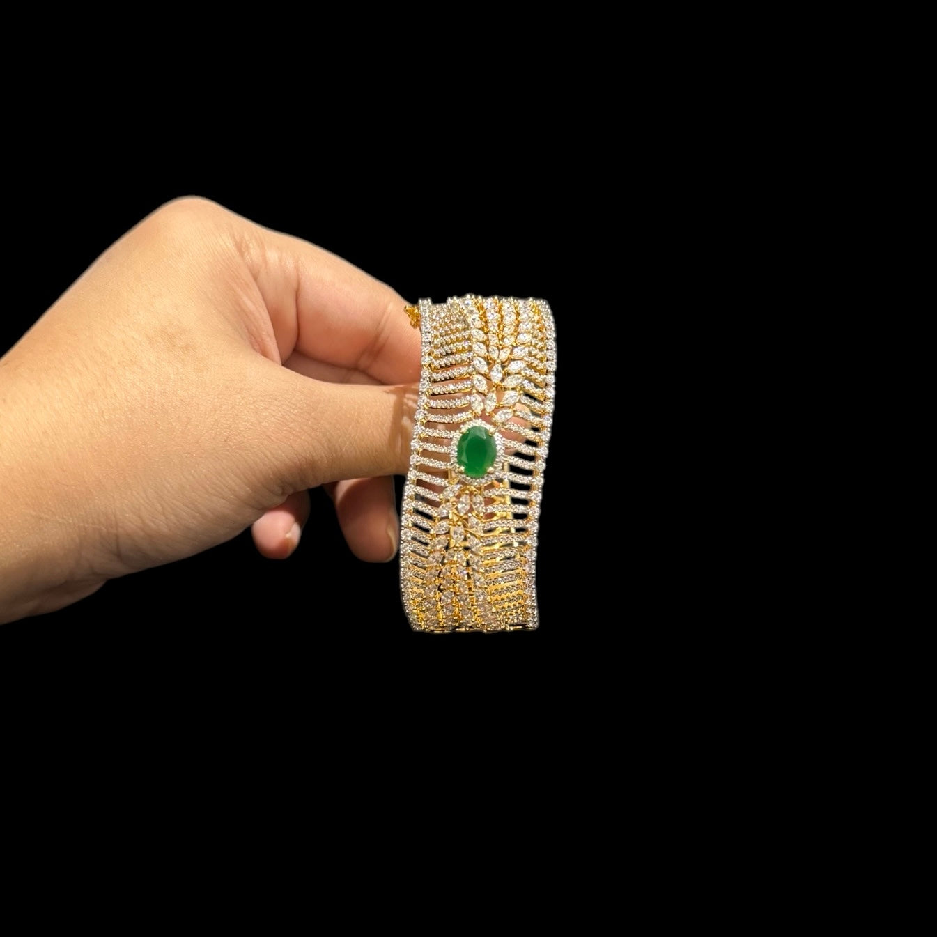 Gold Plated Emerald Openable Bangle