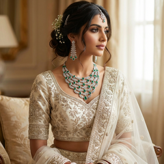 Hollie - Bespoke Emerald Statement Necklace Set with Earrings & Tika