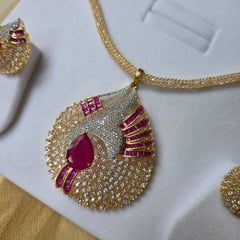 Mirca - Gold Gemstones Pendant Necklace Set With Earrings