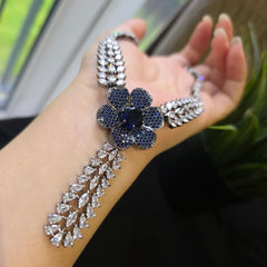 Lydia - Floral Sapphire Blue Necklace Set with Earrings