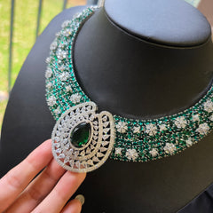 Maya - Bespoke Emerald Green Statement Necklace Set with Earrings