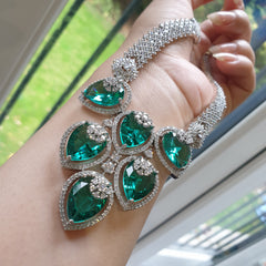Connie - Bespoke Green TopZ Statement Necklace Set With Earrings