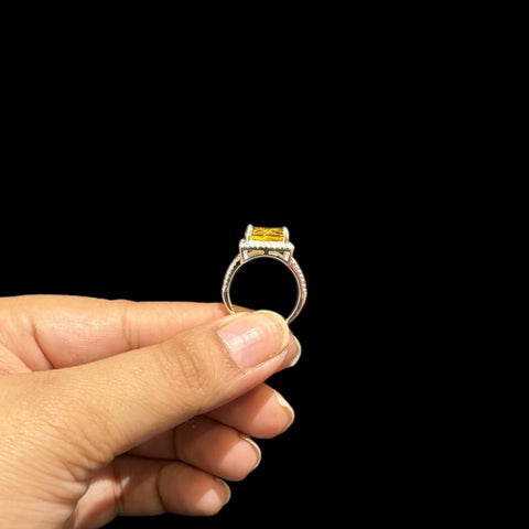 925 Silver Womens Ring With Lab Made Yellow Topaz (Size: M)