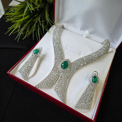 Freya - Bold Emerald Statement Collar Necklace Set with Earrings